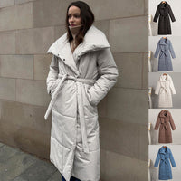 Cookies Fashion Large Lapel Long Coat Winter Warm Cotton Jacket With Pockets