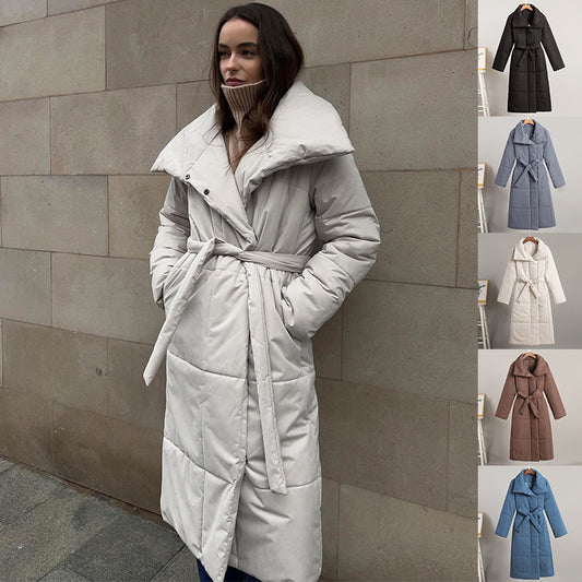 Cookies Fashion Large Lapel Long Coat Winter Warm Cotton Jacket With Pockets