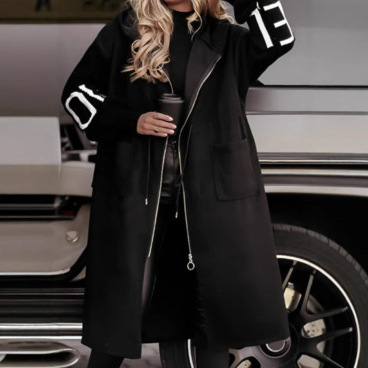 Cookies Hooded Windbreaker Long Jacket With Pockets And Drawstring Design