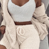 Long Sleeve Crop Tank Top And Drawstring Shorts Pajama Set