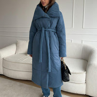 Cookies Fashion Large Lapel Long Coat Winter Warm Cotton Jacket With Pockets