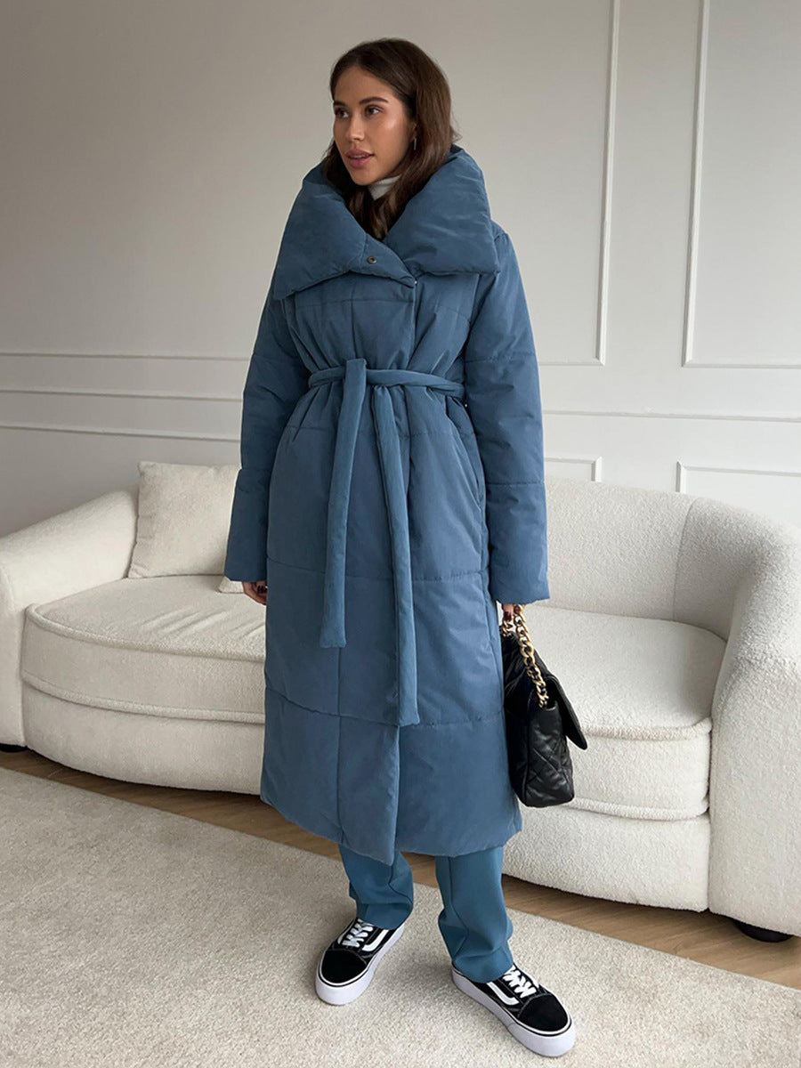 Cookies Fashion Large Lapel Long Coat Winter Warm Cotton Jacket With Pockets