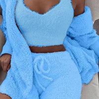 Long Sleeve Crop Tank Top And Drawstring Shorts Pajama Set