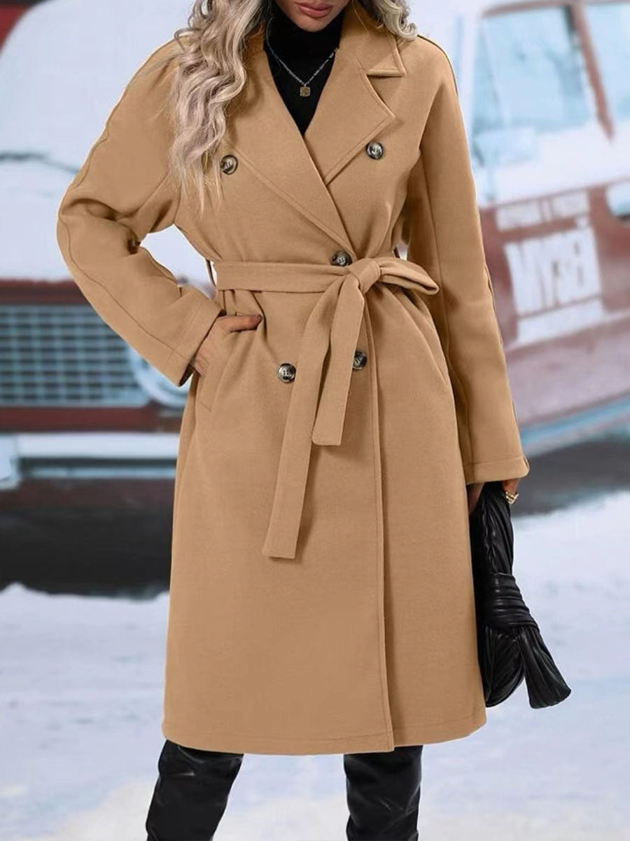 Cookies Trench Coat With Belt Winter Fashion Solid Color Long Jacket Outwear Women Clothing