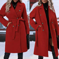 Cookies Trench Coat With Belt Winter Fashion Solid Color Long Jacket Outwear Women Clothing