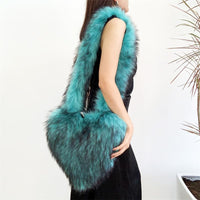 Cookies Heart Shaped Furry Purse for Women Large Soft Shoulder Bag Fluffy Faux Fur Trendy Y2K Girls Handbag