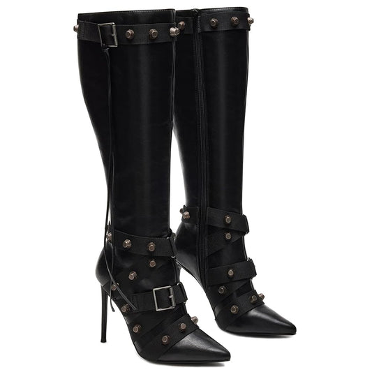 Cookies Stiletto Boots Heels Side Zipper Buckle Tassel Boots Sexy Ladies