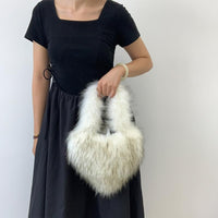 Cookies Heart Shaped Furry Purse for Women Large Soft Shoulder Bag Fluffy Faux Fur Trendy Y2K Girls Handbag