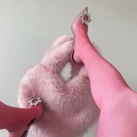 Cookies Heart Shaped Furry Purse for Women Large Soft Shoulder Bag Fluffy Faux Fur Trendy Y2K Girls Handbag
