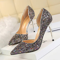 Cookies Stiletto Heel Shallow Mouth Pointed Side Hollow-out Sequin