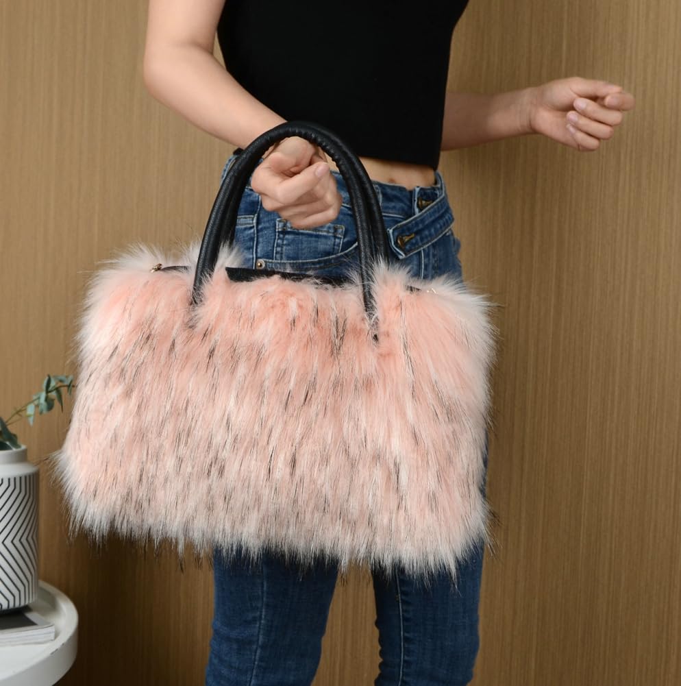 Furry Tote Bag for Women Fuzzy Faux Fur Large Tote Handbag Cute Soft Fluffy Purse Ladies Satchel