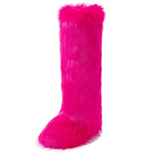 Cookies Women's Faux Fur Boot Furry Fluffy Round Toe Suede Winter Comfy Plush Warm Short Outdoor Indoor Flat Shoes Knee-High Boots