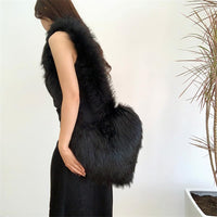 Cookies Heart Shaped Furry Purse for Women Large Soft Shoulder Bag Fluffy Faux Fur Trendy Y2K Girls Handbag