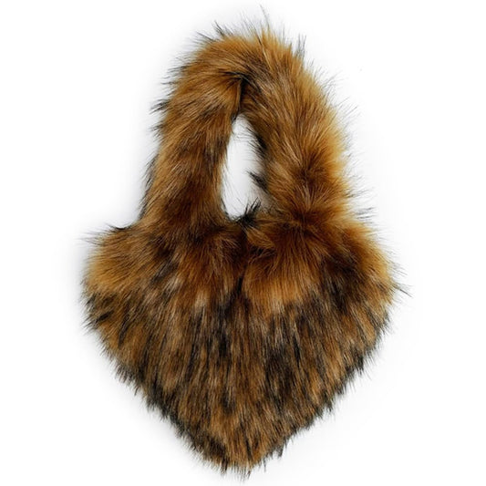 Cookies Heart Shaped Furry Purse for Women Large Soft Shoulder Bag Fluffy Faux Fur Trendy Y2K Girls Handbag