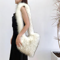 Cookies Heart Shaped Furry Purse for Women Large Soft Shoulder Bag Fluffy Faux Fur Trendy Y2K Girls Handbag