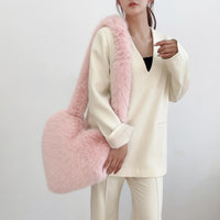 Cookies Heart Shaped Furry Purse for Women Large Soft Shoulder Bag Fluffy Faux Fur Trendy Y2K Girls Handbag