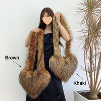 Cookies Heart Shaped Furry Purse for Women Large Soft Shoulder Bag Fluffy Faux Fur Trendy Y2K Girls Handbag