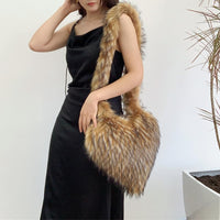 Cookies Heart Shaped Furry Purse for Women Large Soft Shoulder Bag Fluffy Faux Fur Trendy Y2K Girls Handbag