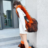 Cookies Heart Shaped Furry Purse for Women Large Soft Shoulder Bag Fluffy Faux Fur Trendy Y2K Girls Handbag