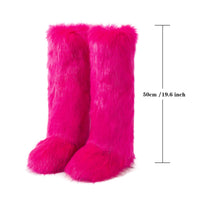 Cookies Women's Faux Fur Boot Furry Fluffy Round Toe Suede Winter Comfy Plush Warm Short Outdoor Indoor Flat Shoes Knee-High Boots
