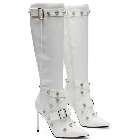 Cookies Stiletto Boots Heels Side Zipper Buckle Tassel Boots Sexy Ladies