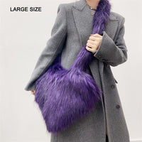 Cookies Heart Shaped Furry Purse for Women Large Soft Shoulder Bag Fluffy Faux Fur Trendy Y2K Girls Handbag