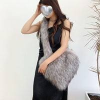 Cookies Heart Shaped Furry Purse for Women Large Soft Shoulder Bag Fluffy Faux Fur Trendy Y2K Girls Handbag