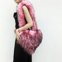 Cookies Heart Shaped Furry Purse for Women Large Soft Shoulder Bag Fluffy Faux Fur Trendy Y2K Girls Handbag