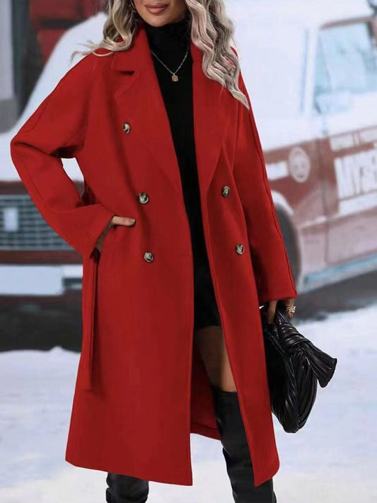 Cookies Trench Coat With Belt Winter Fashion Solid Color Long Jacket Outwear Women Clothing