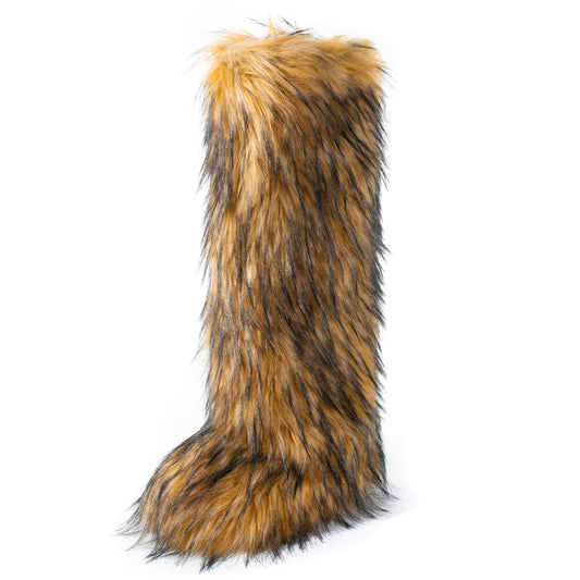 Cookies Women's Faux Fur Boot Furry Fluffy Round Toe Suede Winter Comfy Plush Warm Short Outdoor Indoor Flat Shoes Knee-High Boots