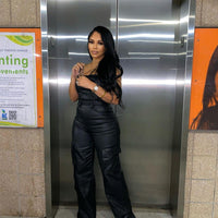 Cookies Leather Jumpsuit Sexy Off the Shoulder Top