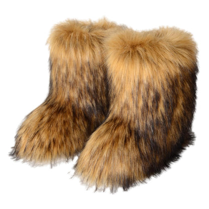 Cookies Womens Faux Fur Boots Fuzzy Fluffy Furry Round Toe Suede Boots Winter Comfy Plush Warm Snow Boots Comfortable Winter Ankle Booties Anti Slip Outdoor Indoor Flat Shoes