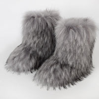 Cookies Womens Faux Fur Boots Fuzzy Fluffy Furry Round Toe Suede Boots Winter Comfy Plush Warm Snow Boots Comfortable Winter Ankle Booties Anti Slip Outdoor Indoor Flat Shoes