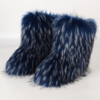 Cookies Womens Faux Fur Boots Fuzzy Fluffy Furry Round Toe Suede Boots Winter Comfy Plush Warm Snow Boots Comfortable Winter Ankle Booties Anti Slip Outdoor Indoor Flat Shoes