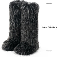 Cookies Women's Faux Fur Boot Furry Fluffy Round Toe Suede Winter Comfy Plush Warm Short Outdoor Indoor Flat Shoes Knee-High Boots
