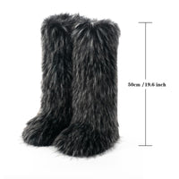 Cookies Women's Faux Fur Boot Furry Fluffy Round Toe Suede Winter Comfy Plush Warm Short Outdoor Indoor Flat Shoes Knee-High Boots