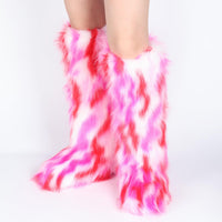 Cookies Women's Faux Fur Boot Furry Fluffy Round Toe Suede Winter Comfy Plush Warm Short Outdoor Indoor Flat Shoes Knee-High Boots