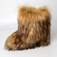Cookies Womens Faux Fur Boots Fuzzy Fluffy Furry Round Toe Suede Boots Winter Comfy Plush Warm Snow Boots Comfortable Winter Ankle Booties Anti Slip Outdoor Indoor Flat Shoes
