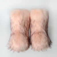 Cookies Womens Faux Fur Boots Fuzzy Fluffy Furry Round Toe Suede Boots Winter Comfy Plush Warm Snow Boots Comfortable Winter Ankle Booties Anti Slip Outdoor Indoor Flat Shoes