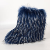 Cookies Womens Faux Fur Boots Fuzzy Fluffy Furry Round Toe Suede Boots Winter Comfy Plush Warm Snow Boots Comfortable Winter Ankle Booties Anti Slip Outdoor Indoor Flat Shoes