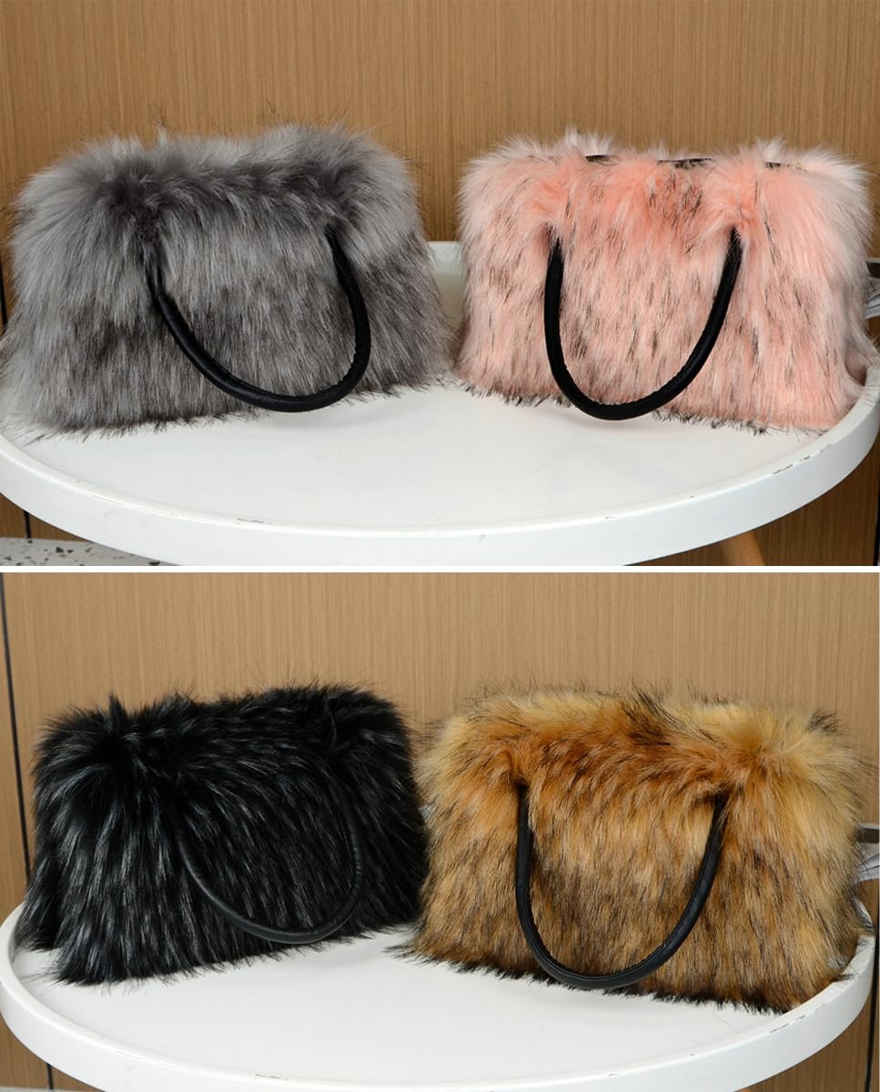 Furry Tote Bag for Women Fuzzy Faux Fur Large Tote Handbag Cute Soft Fluffy Purse Ladies Satchel