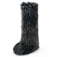 Cookies Women's Faux Fur Boot Furry Fluffy Round Toe Suede Winter Comfy Plush Warm Short Outdoor Indoor Flat Shoes Knee-High Boots