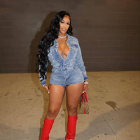 Cookies Short Denim Jumpsuit Rompers with Pockets
