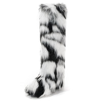 Cookies Women's Faux Fur Boot Furry Fluffy Round Toe Suede Winter Comfy Plush Warm Short Outdoor Indoor Flat Shoes Knee-High Boots