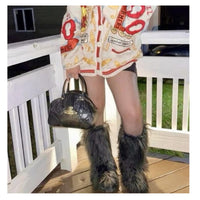 Cookies Women's Faux Fur Boot Furry Fluffy Round Toe Suede Winter Comfy Plush Warm Short Outdoor Indoor Flat Shoes Knee-High Boots