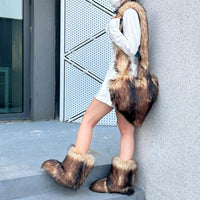 Cookies Heart Shaped Furry Purse for Women Large Soft Shoulder Bag Fluffy Faux Fur Trendy Y2K Girls Handbag