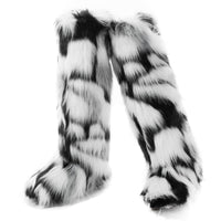 Cookies Women's Faux Fur Boot Furry Fluffy Round Toe Suede Winter Comfy Plush Warm Short Outdoor Indoor Flat Shoes Knee-High Boots