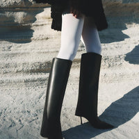 Knee High Boots Women Fold Over Boots Pointed Toe Stiletto Heel
