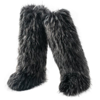 Cookies Women's Faux Fur Boot Furry Fluffy Round Toe Suede Winter Comfy Plush Warm Short Outdoor Indoor Flat Shoes Knee-High Boots