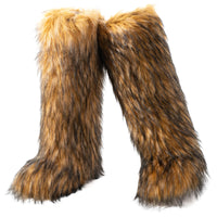 Cookies Women's Faux Fur Boot Furry Fluffy Round Toe Suede Winter Comfy Plush Warm Short Outdoor Indoor Flat Shoes Knee-High Boots